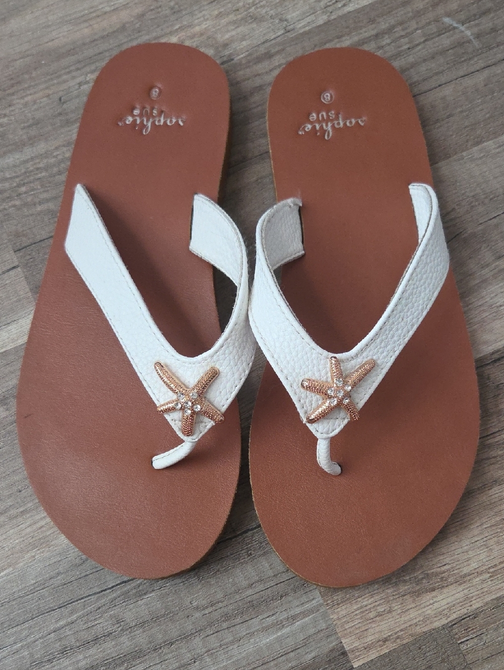 Sophie Rue White Thong Sandals with Rose-Gold Starfish